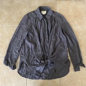 Anthropologie Maeve Gray Blue 'Tuesday Blouse' Button Down Tie Front Top XS